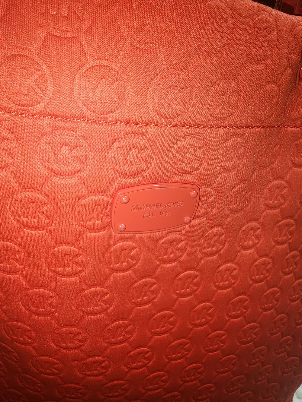 Michael Kors Orange Neoprene Embossed Tote Bag Jet Set Signature - Picture 2 of 8